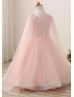 Pearl Beaded Blush Pink Embroidery Lace Tulle Flower Girl Dress Pearl Beaded Blush Pink Embroidery Lace Tulle Flower Girl Dress
